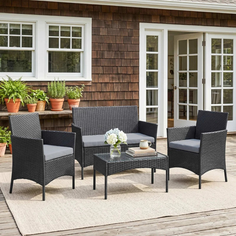 4 Piece Rattan Garden Furniture Sofa Set