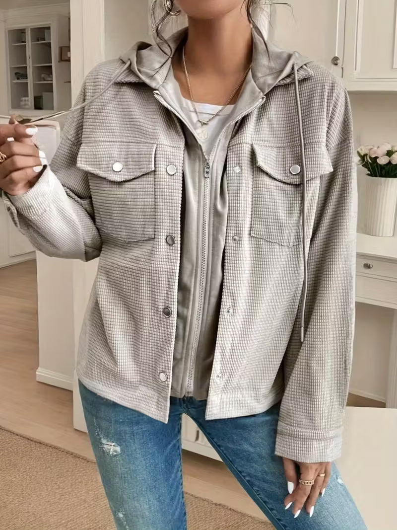 Plus Size Women'S Plus Size Waffle Hooded Jacket