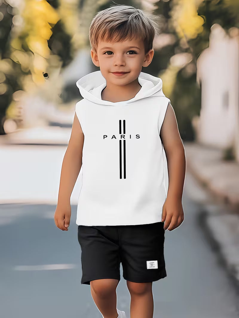 Boys Sleeveless Hooded T-Shirt And Shorts Set