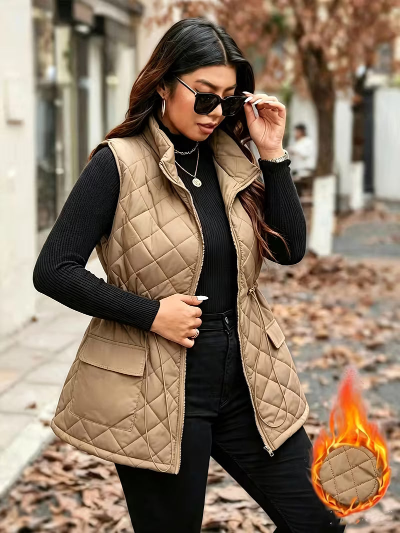 Plus Size Drawstring Waist Cargo Vest Jacket