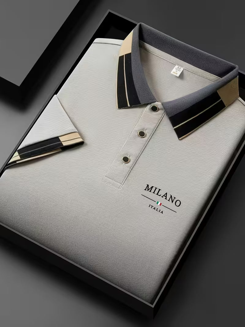 Men'S Lightweight Soft POLO Shirt with 'MILANO ITALIA' Print