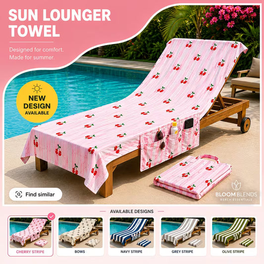 Stylish Sun Lounger Towel with Pockets and Carry Bag