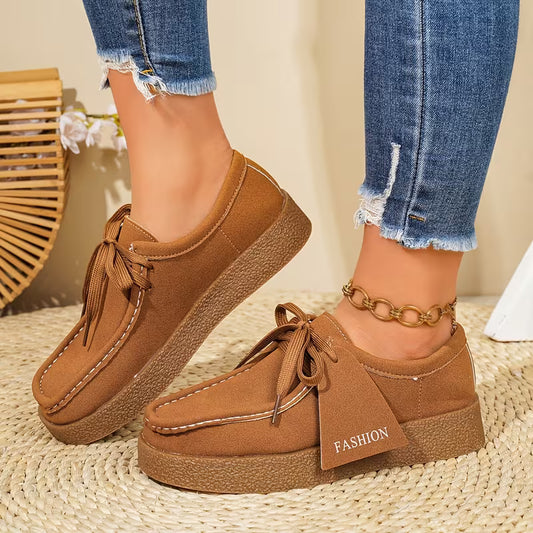 Ladies' New Style Large Size Low Cut Lace-Up Thick-Soled Loafers