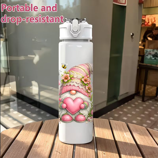 Flower Bee Gnome Design Plastic Sports Water Bottle