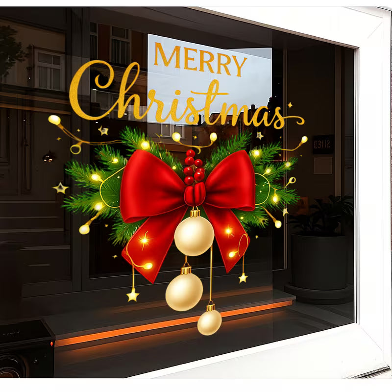 1pc Christmas Pine Needle Bow Star Pattern Home Window Sticker