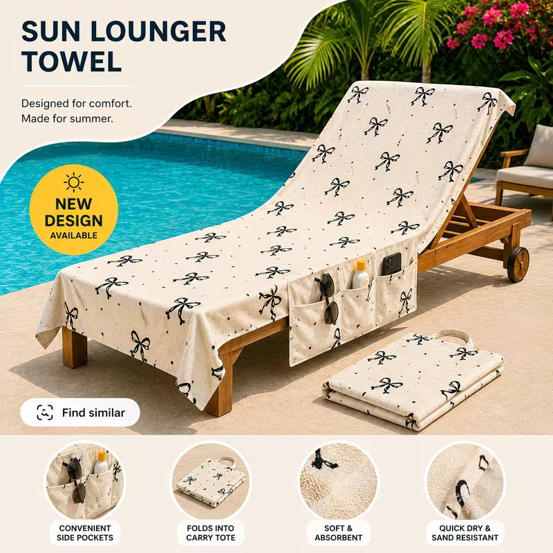 Stylish Sun Lounger Towel with Pockets and Carry Bag