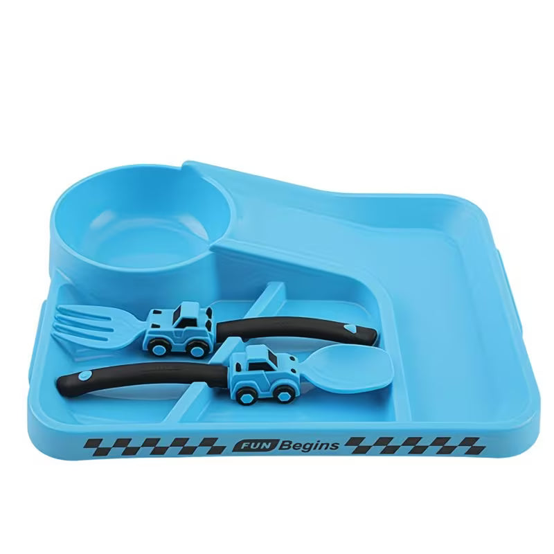 Children Cartoon Racing Dinner Plate Fork Spoon Set