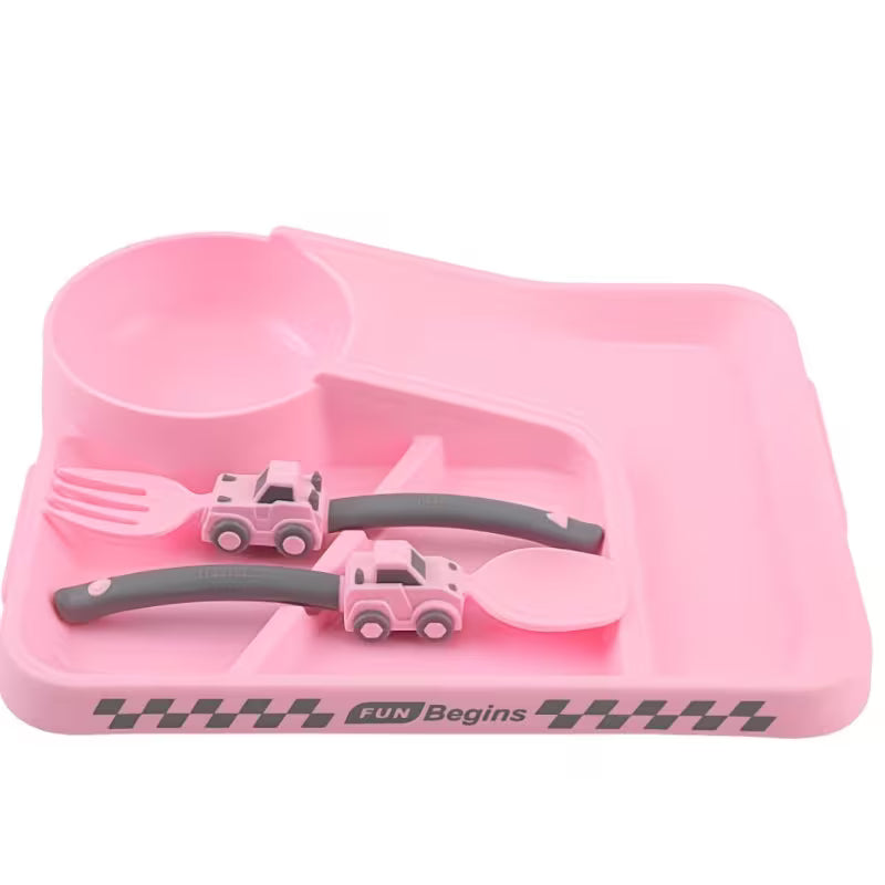 Children Cartoon Racing Dinner Plate Fork Spoon Set