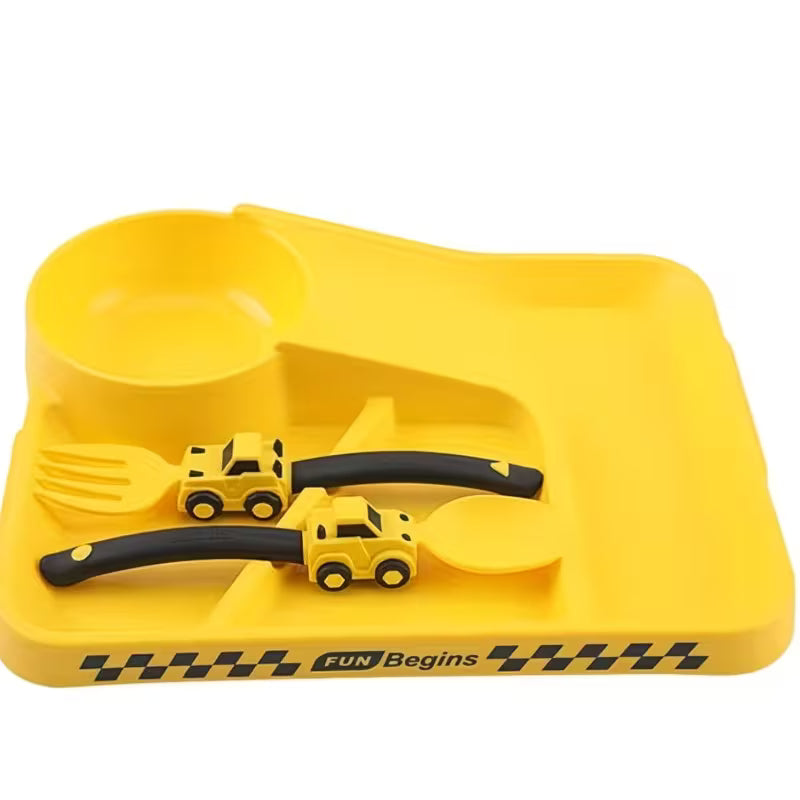Children Cartoon Racing Dinner Plate Fork Spoon Set