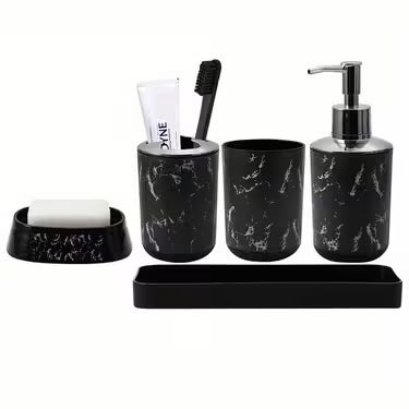 5pcs Black Marble Patterned Bathroom Set