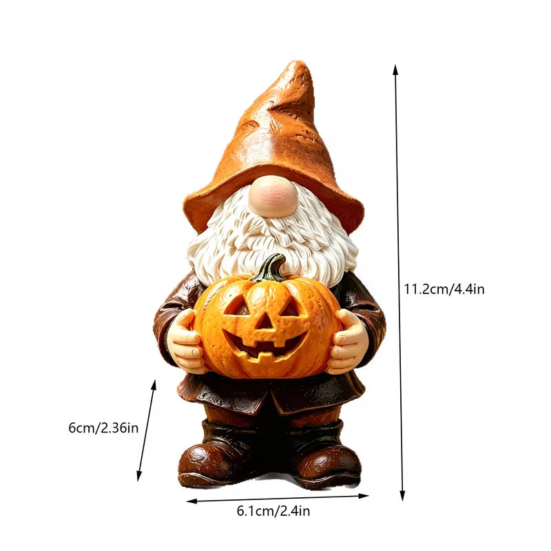 Halloween Gnome Holding Pumpkin Resin Statue