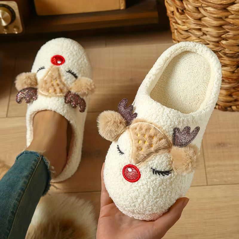 Cute Cartoon Christmas Reindeer Slippers