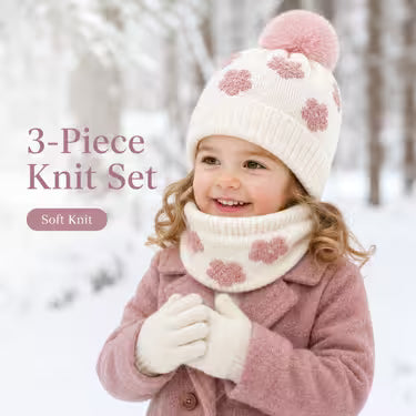 3 PC Kids Winter Hat Neck Warmer Gloves Set