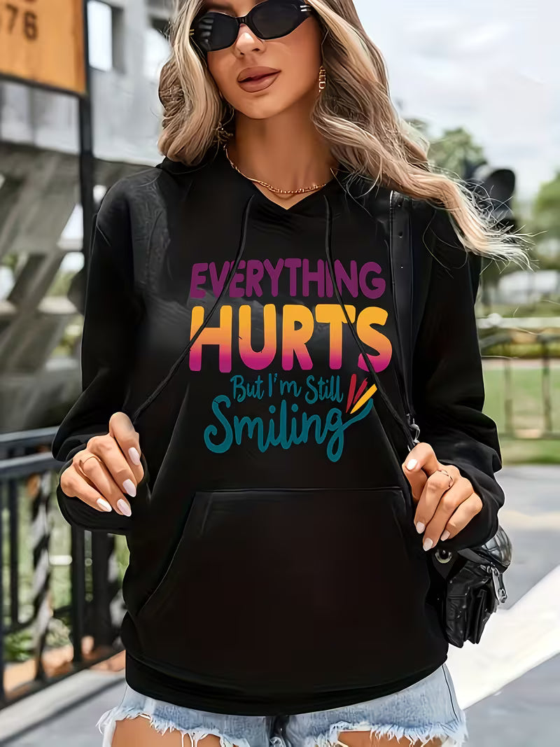 Plus Size Casual Women'S Letter Print Lightweight Hooded Sweatshirt