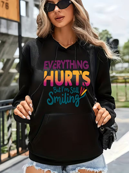 Plus Size Casual Women'S Letter Print Lightweight Hooded Sweatshirt