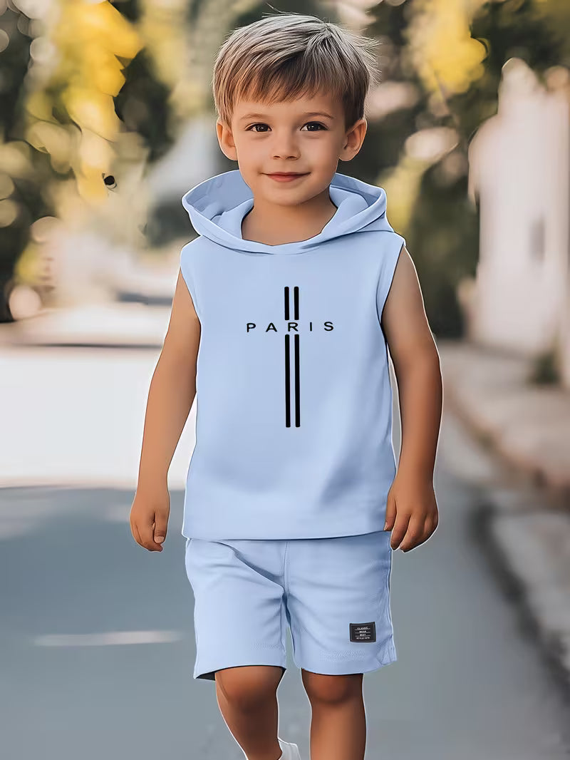 Boys Sleeveless Hooded T-Shirt And Shorts Set