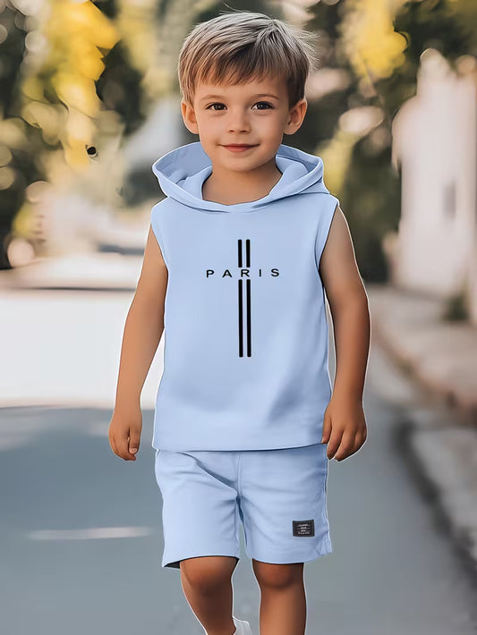 Boys Sleeveless Hooded T-Shirt And Shorts Set