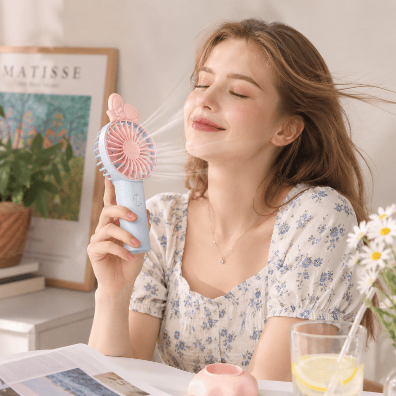 Mini Handheld Fan with Phone Holder Base