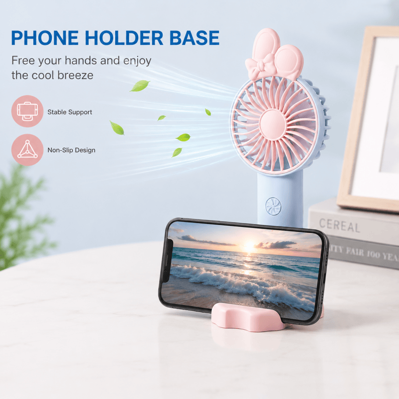 Mini Handheld Fan with Phone Holder Base