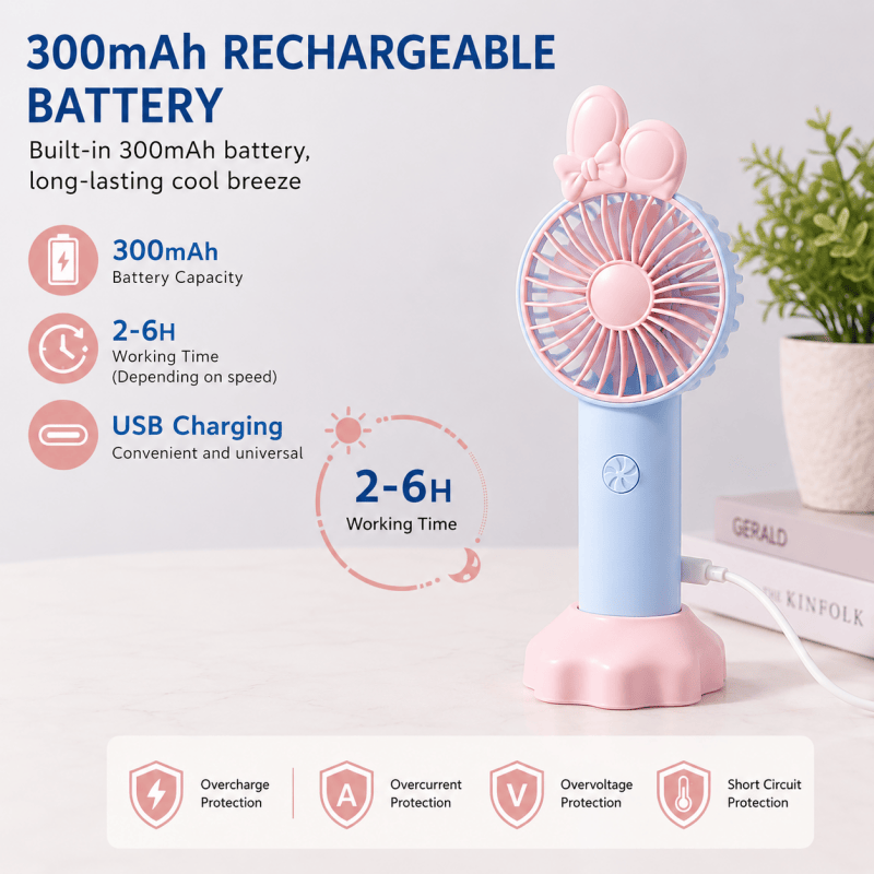 Mini Handheld Fan with Phone Holder Base