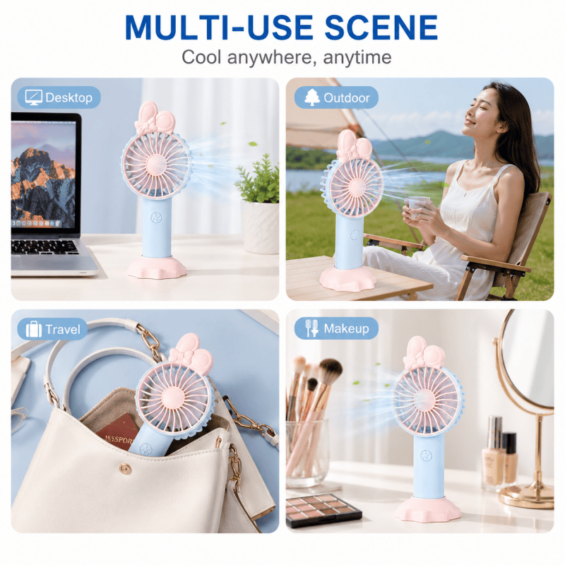 Mini Handheld Fan with Phone Holder Base