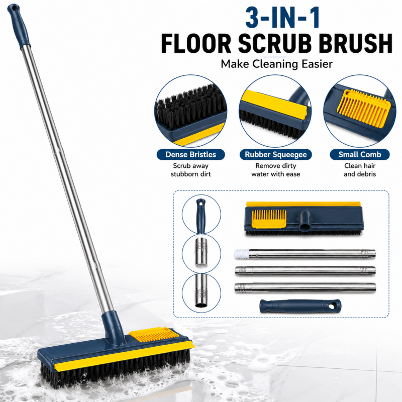 3 in 1 Long Handle Floor Scrub Brush