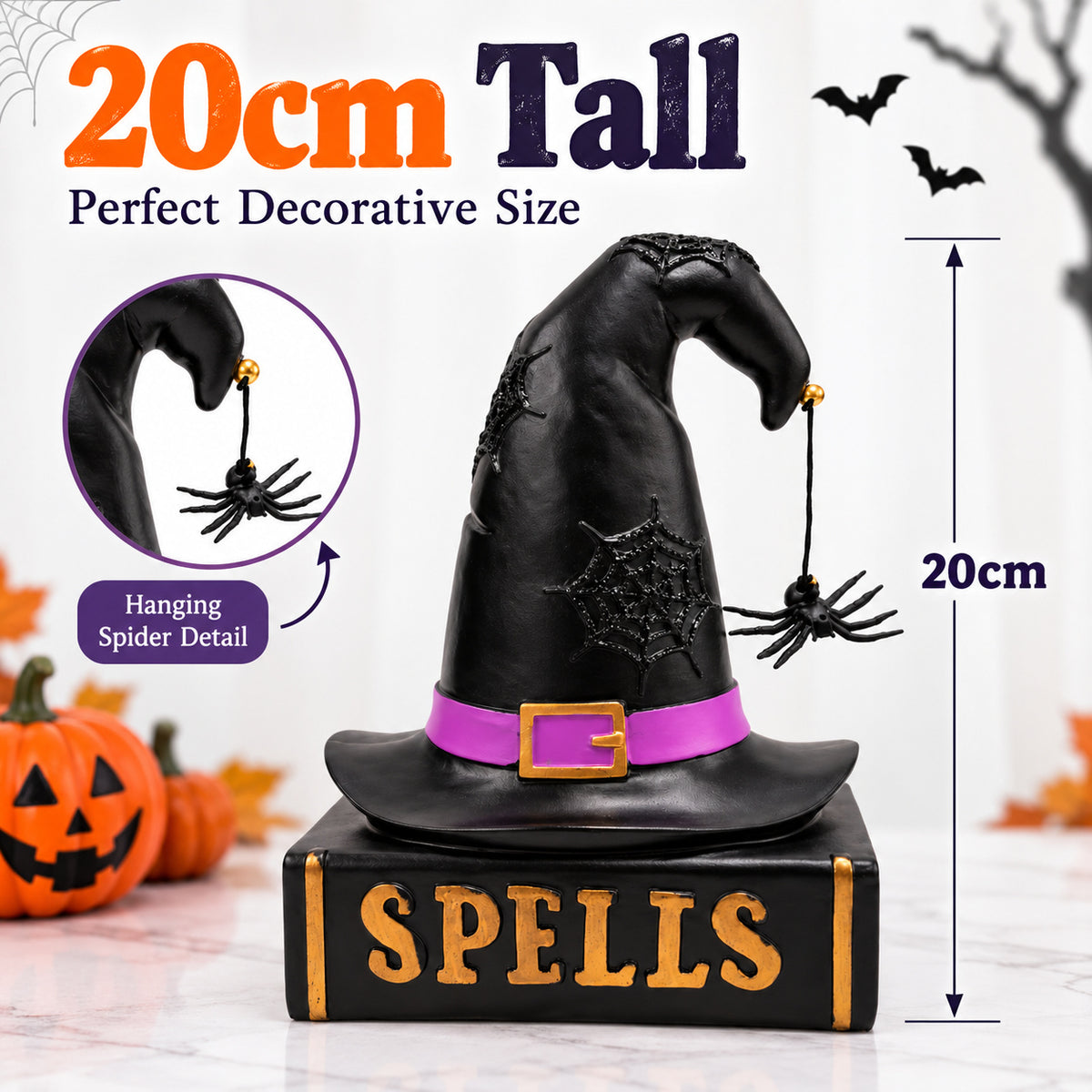 Halloween Witch Hat Spell Book Resin Figurine