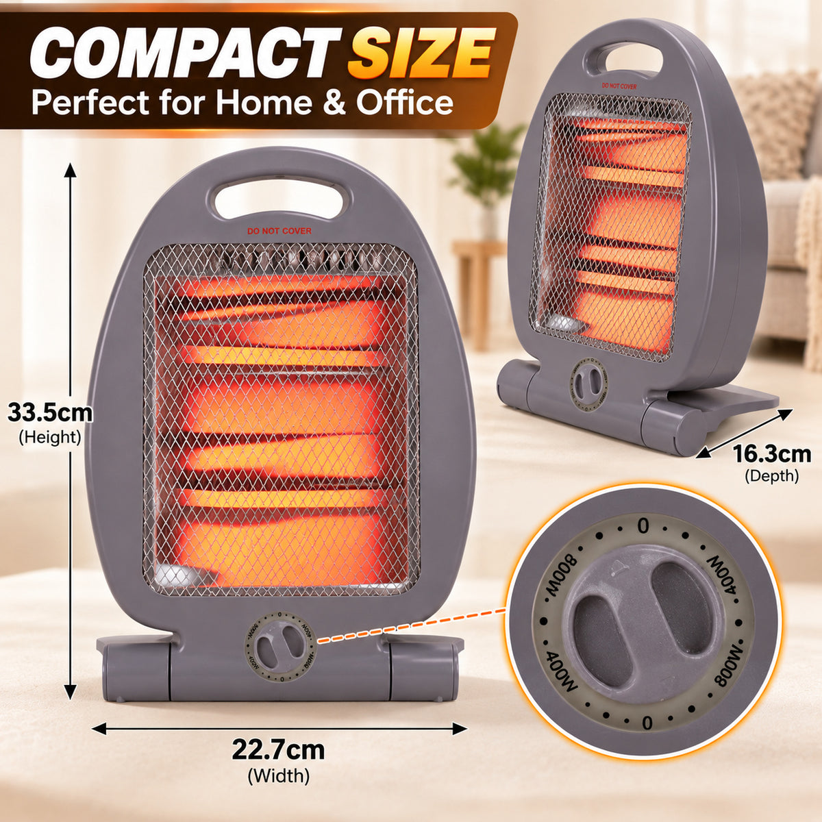 Compact 800W Portable Quartz Heater