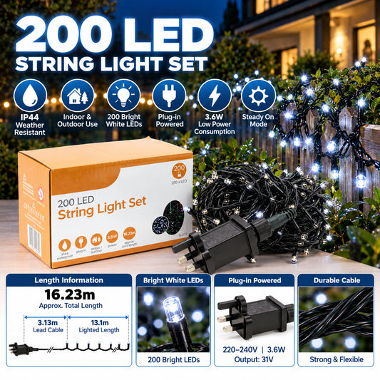 200 LED White String Lights