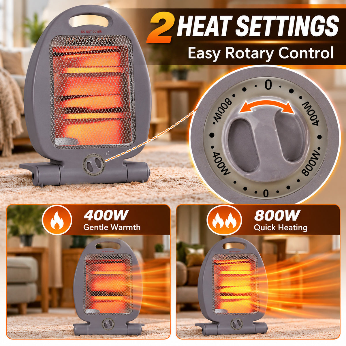 Compact 800W Portable Quartz Heater