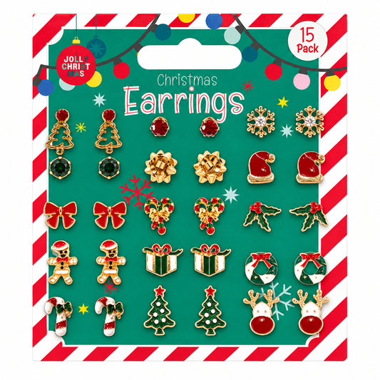 15 Pairs Christmas Stud Earrings Set
