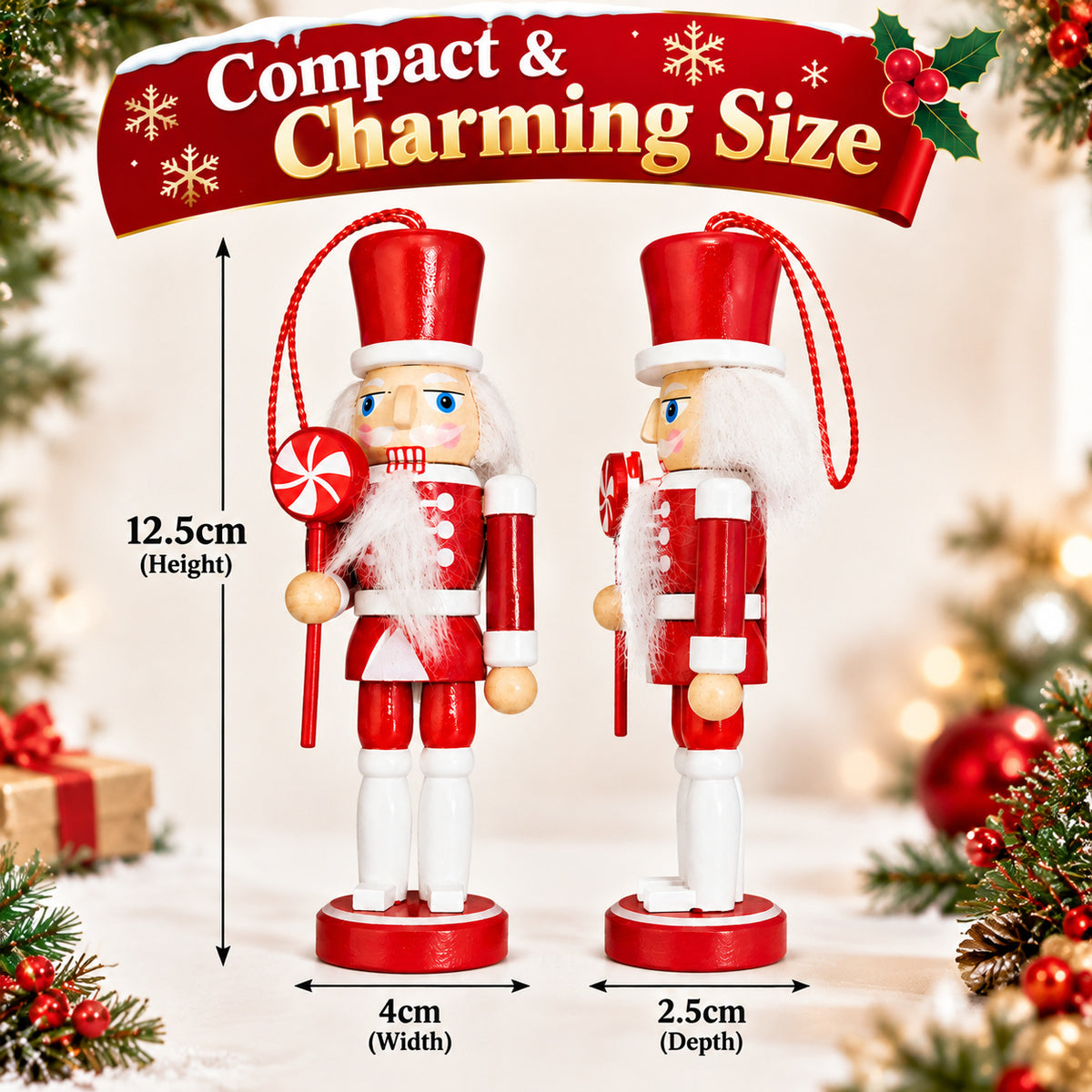 3x Wooden Nutcracker Christmas Tree Ornaments