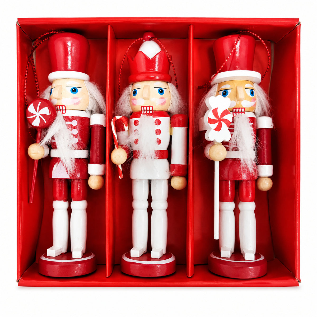 3x Wooden Nutcracker Christmas Tree Ornaments