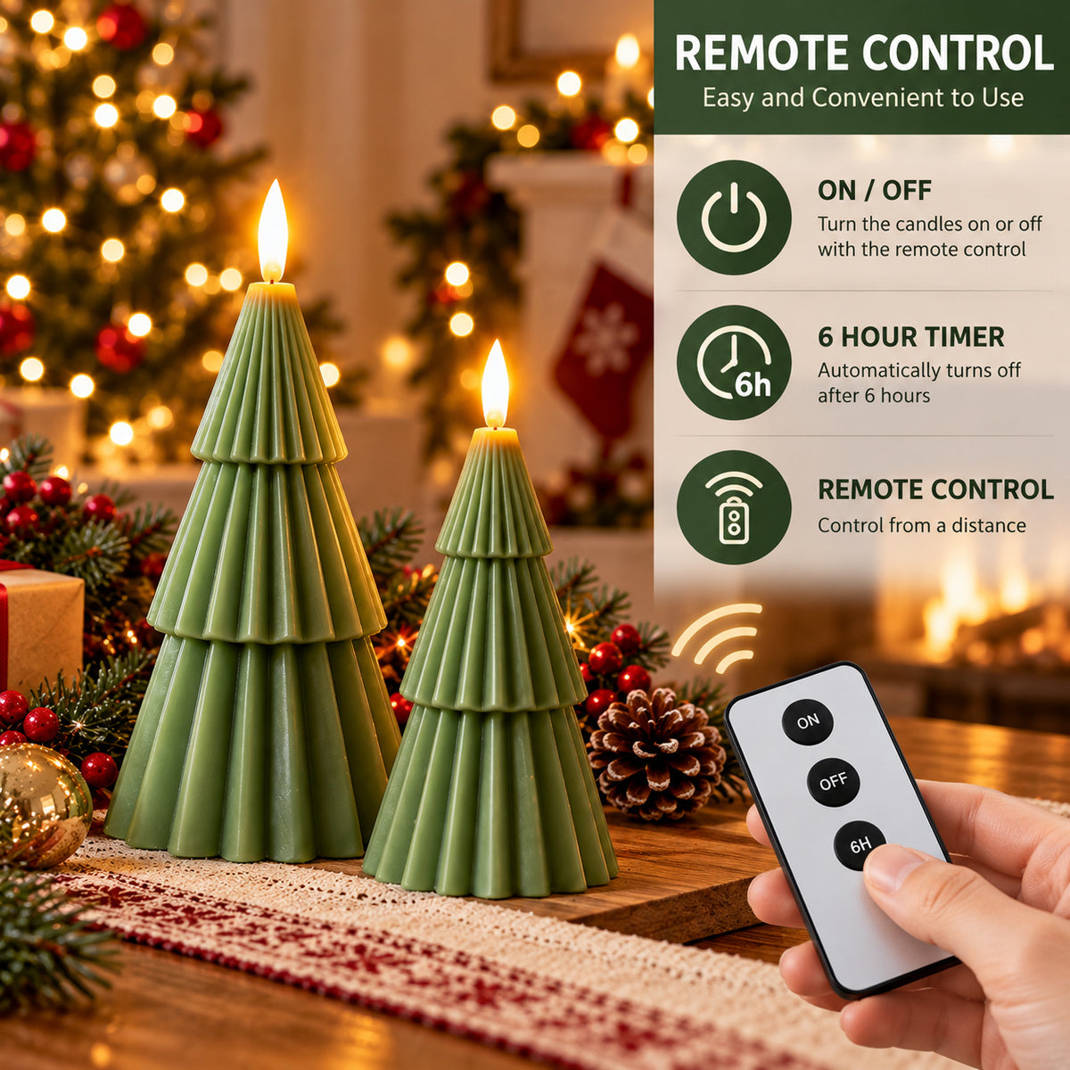 2x LED Christmas Tree Candles with Remote