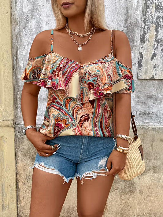 Plus Size Women's Bohemian Style Printed Casual Loose Camisole Shirt