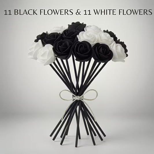 22PC Modern Black & White Rose Flower Reed Diffuser Sticks