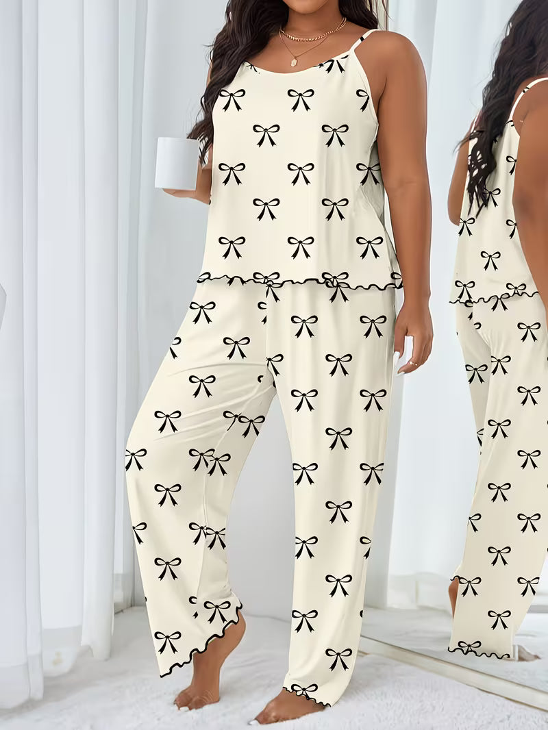 Plus Size Women'S Sweet Bow Print Pajamas