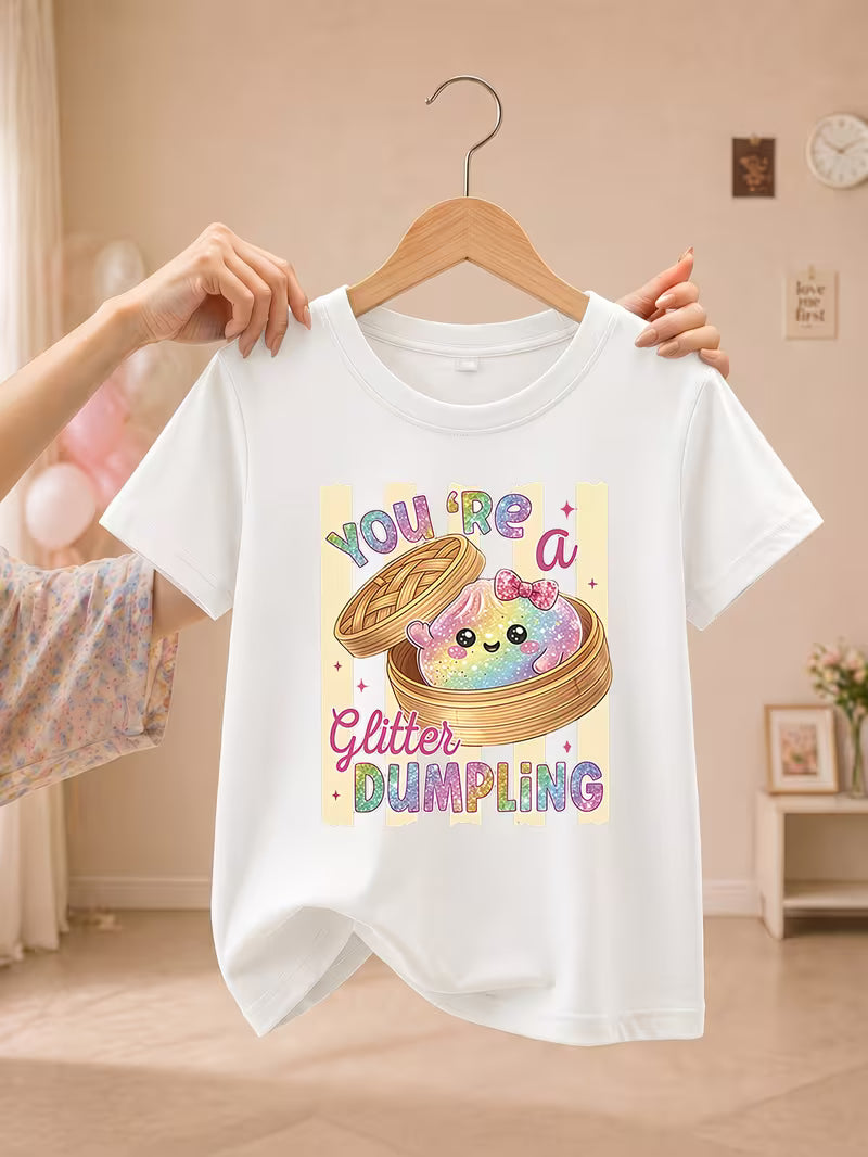 Girl's Round Neck Short Sleeve Dumpling T Shirt