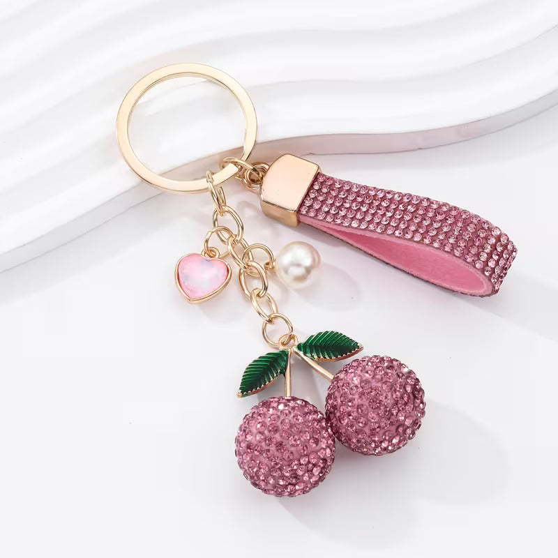 Heart And Cherry Enamel Alloy Keychain