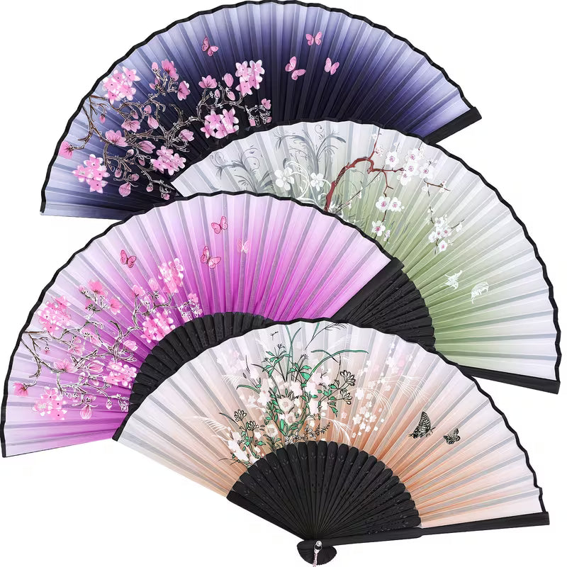 3 Portable Floral Folding Fans