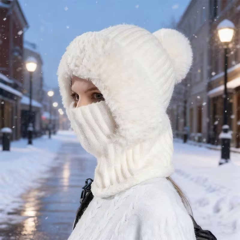 Women's 3-in-1 Plush Winter Hat with Face Mask & Neck Warmer
