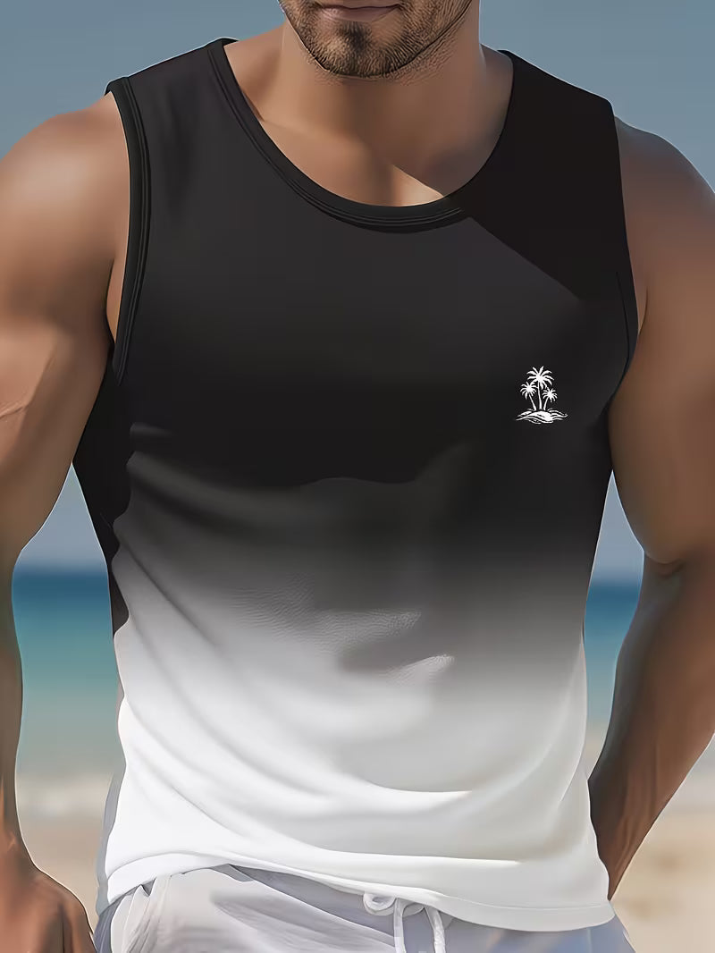 Men's Gradient Tropical Plant Print Tank Top