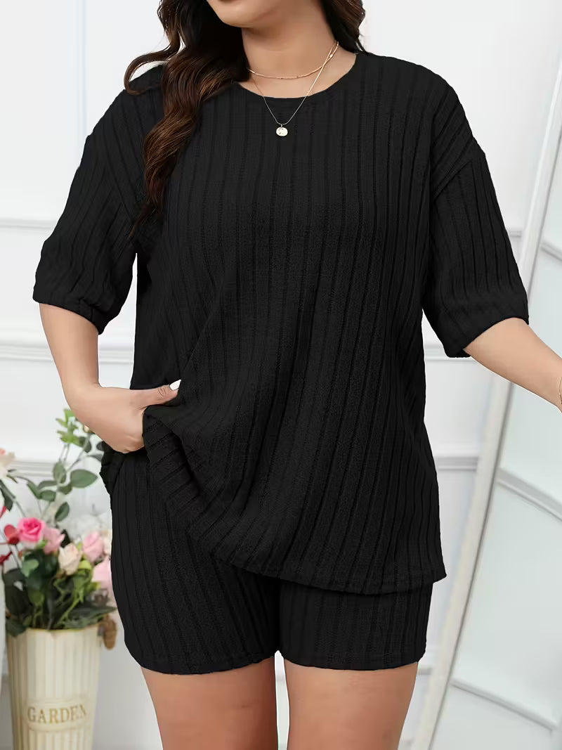 Women'S Plus Size Short Sleeve And Shorts Casual Outfit