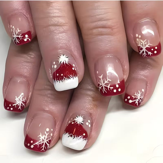 Christmas Nail Set 24pcs Short Glossy Detachable Press-On Nails