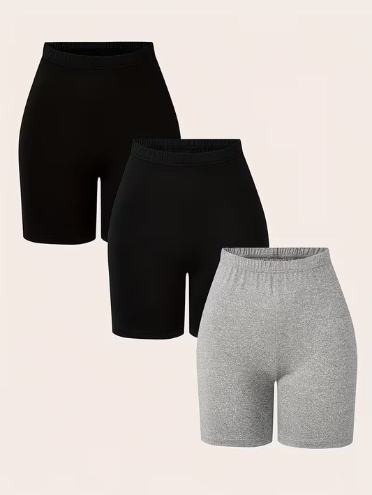 Plus Size Three-Piece Elastic Waist Summer And Cycling Shorts