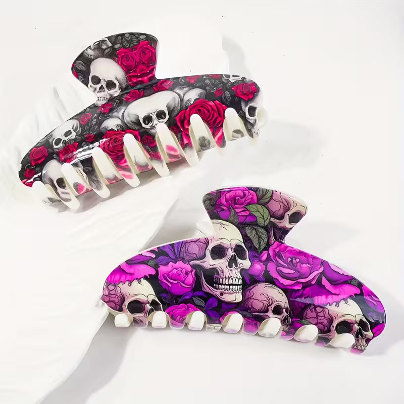 2pcs Women'S Skull Hair Clips