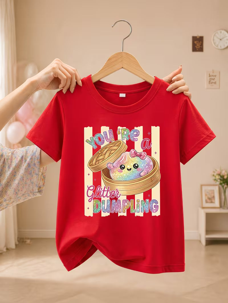 Girl's Round Neck Short Sleeve Dumpling T Shirt