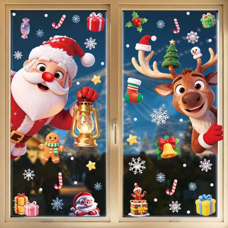 Cute Santa Reindeer Christmas Window Stickers