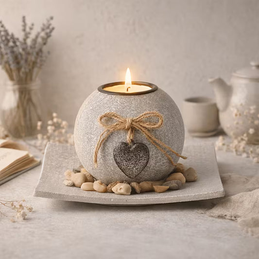 Single Wooden Candlestick Holder in Gray And White