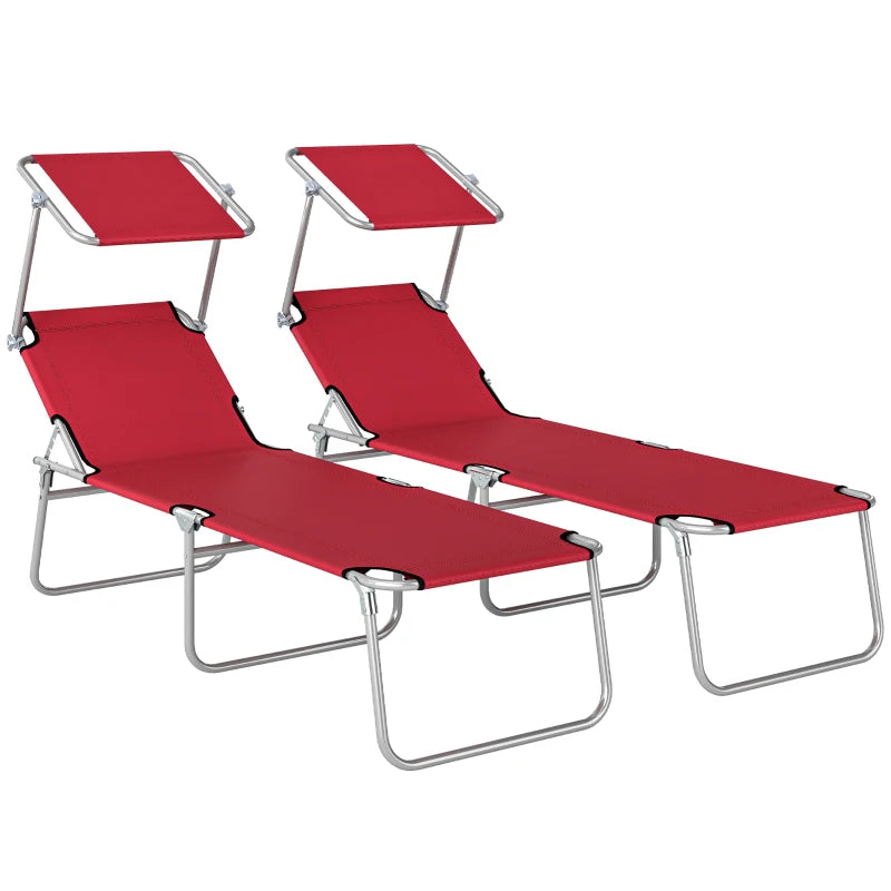 Folding Sun Lounger Set of 2 with Canopy